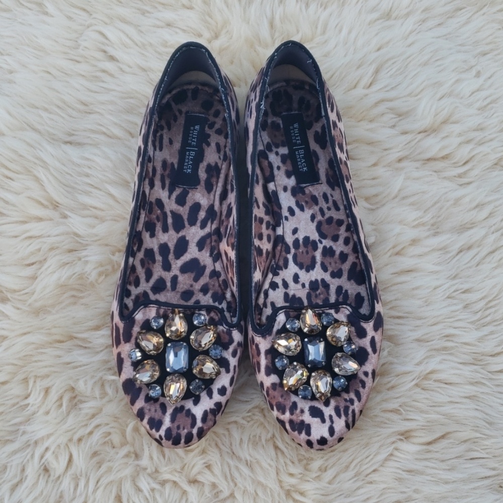 White House Black Market Leopard Jeweled Flats